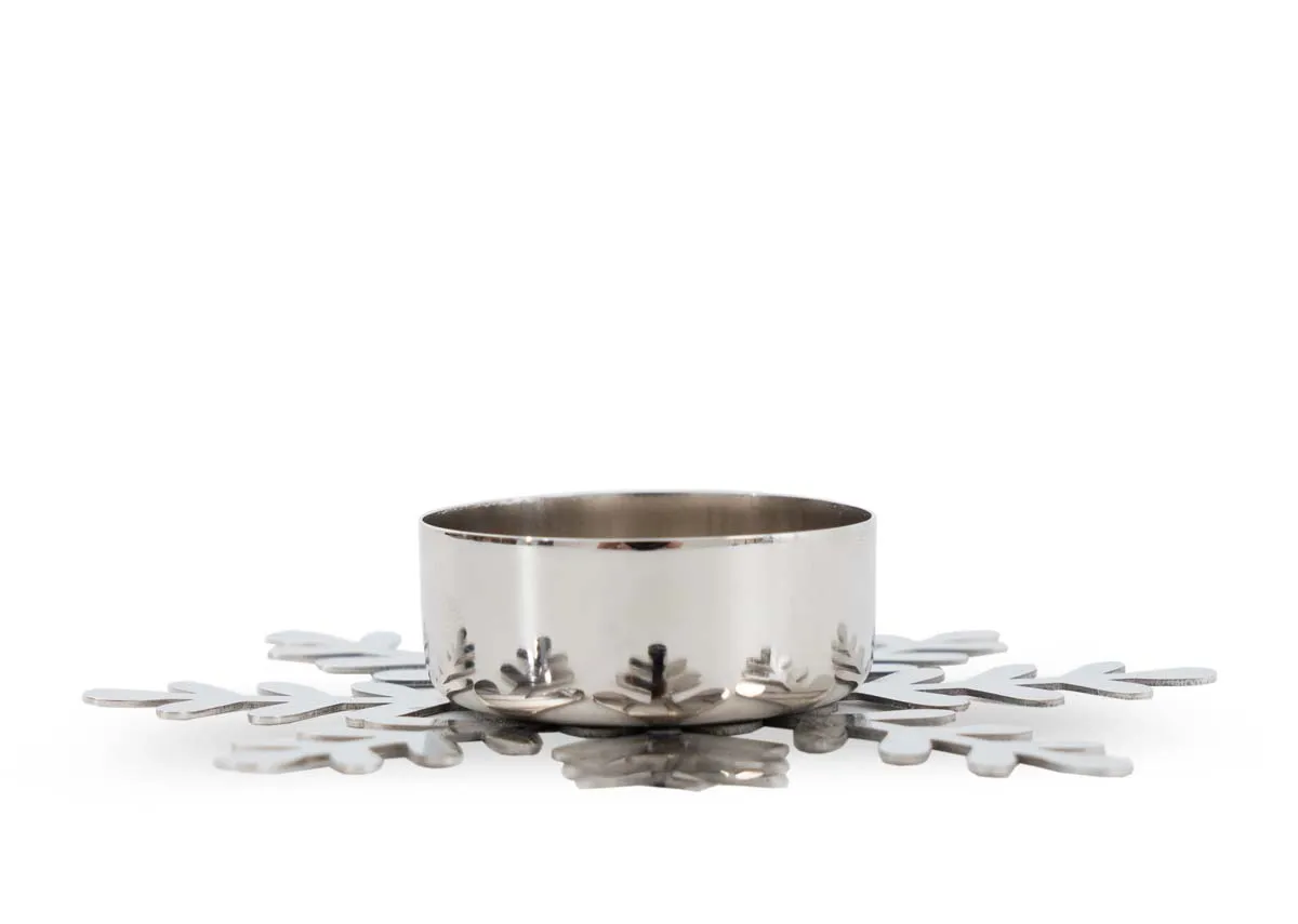 A dimension image of the Snowflake t light holder with 12.5cm x 2cm