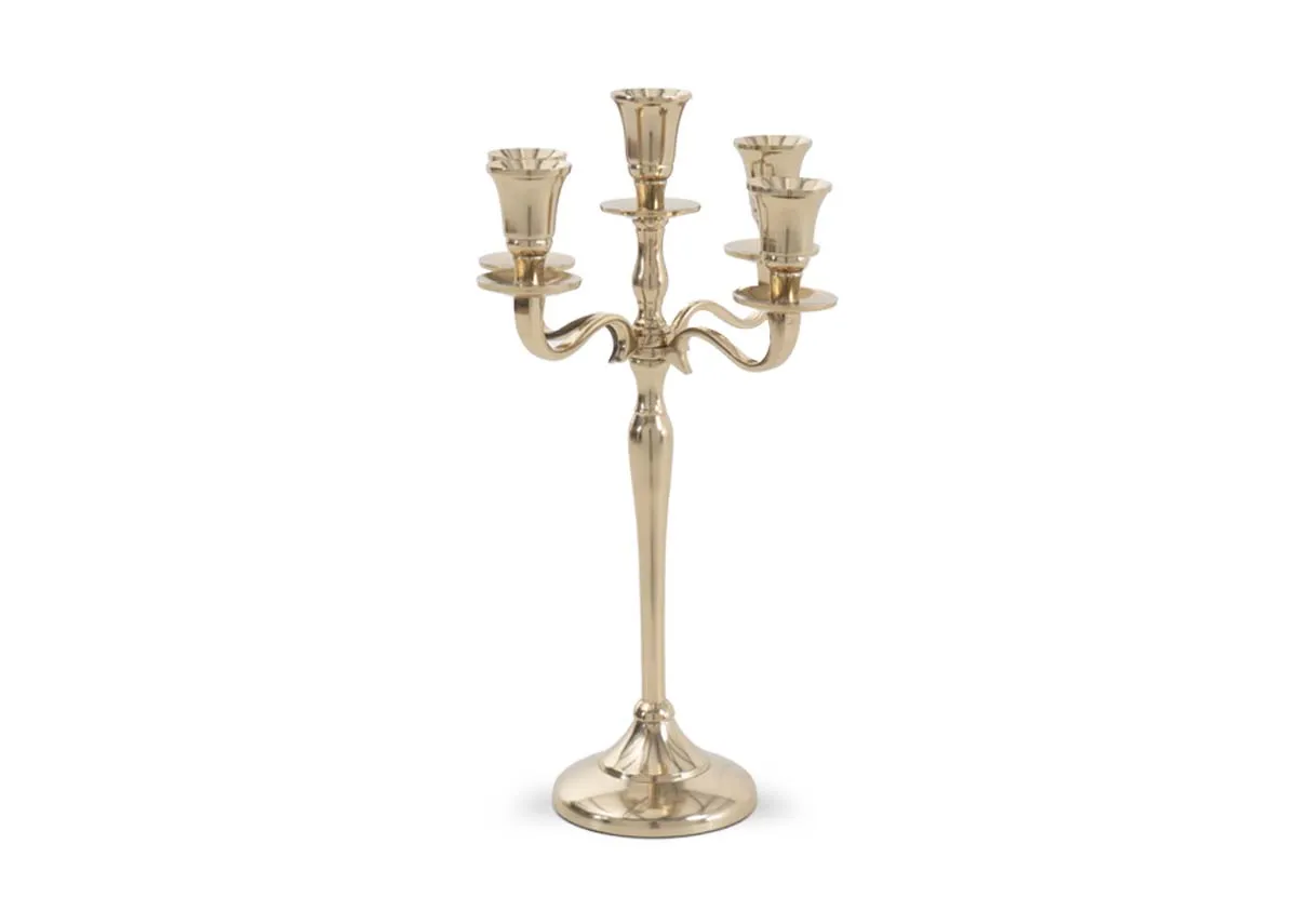 Five Stick Gold Candelabra - Christmas Candle Holder