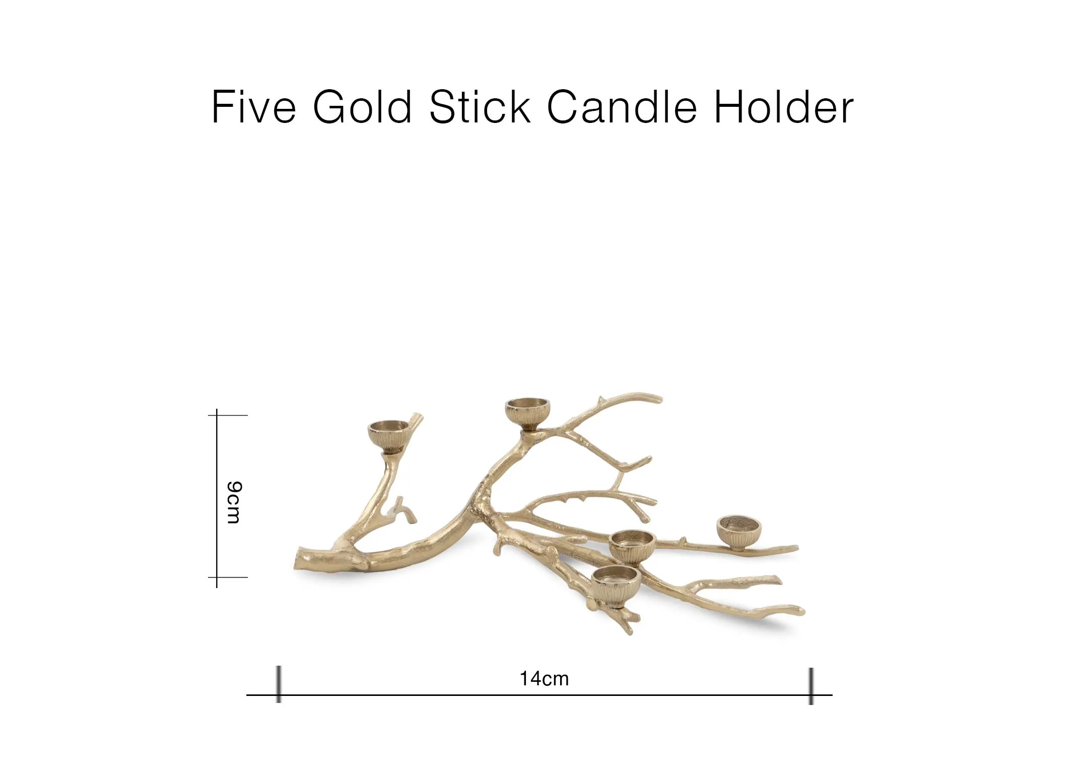 A dimension image of the Five Branch candle holder with 14cm x 9cm