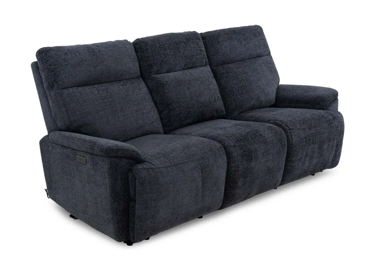 3 Seater Charcoal Fabric Power Reclining Sofa with Drinks Holder - Mallow
