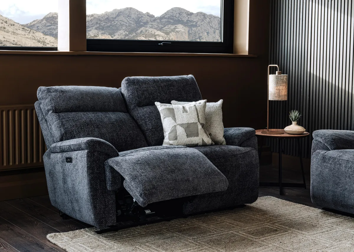 2 Seater Charcoal Fabric Power Reclining Sofa - Mallow