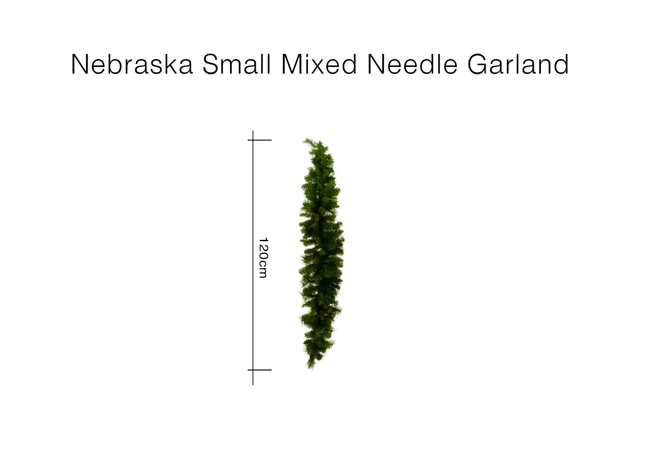 A dimension image of the Nebraska Garland with 120cm