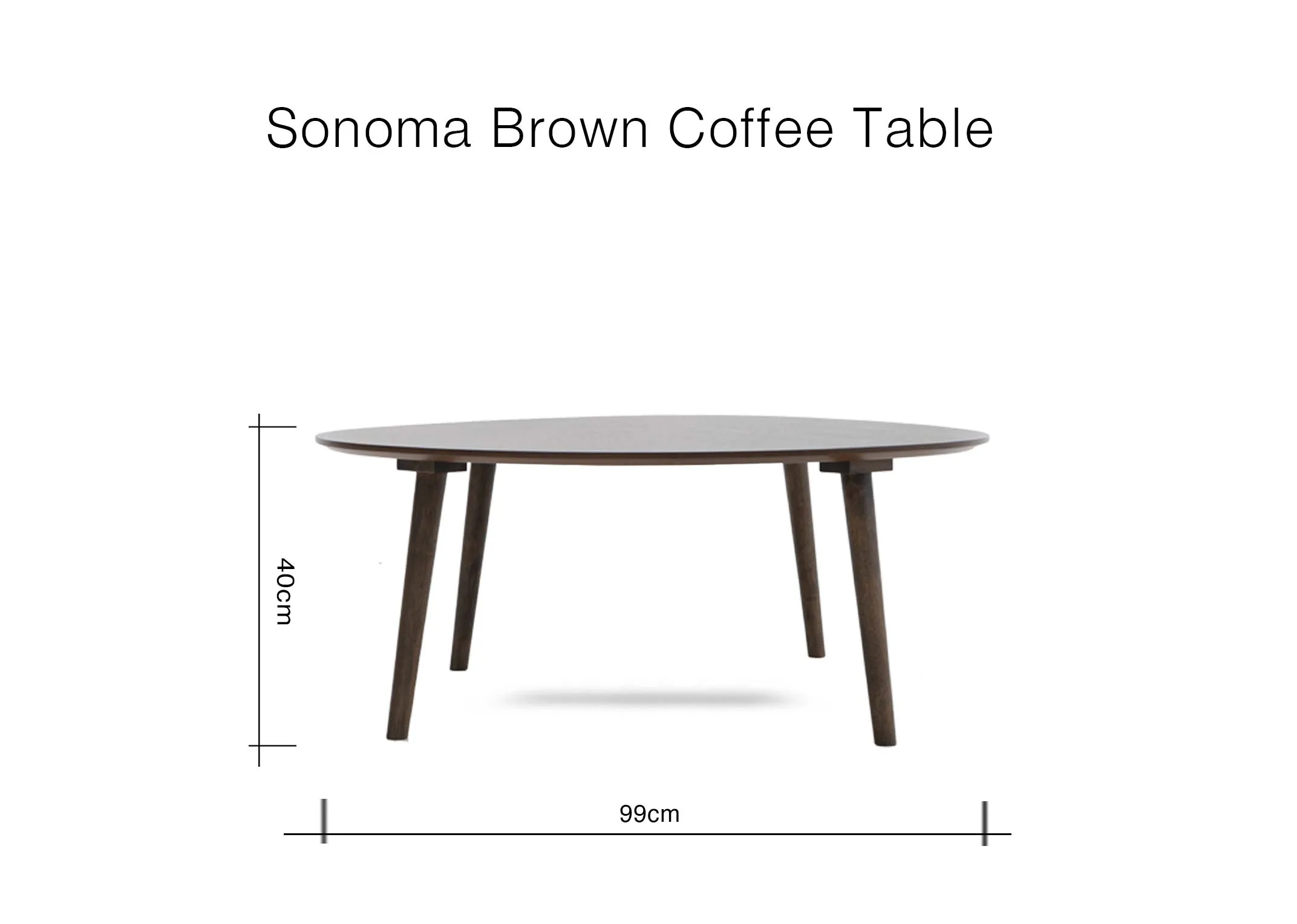 A dimension image of the Sonoma brown table with 99cm x 96cm x 40cm