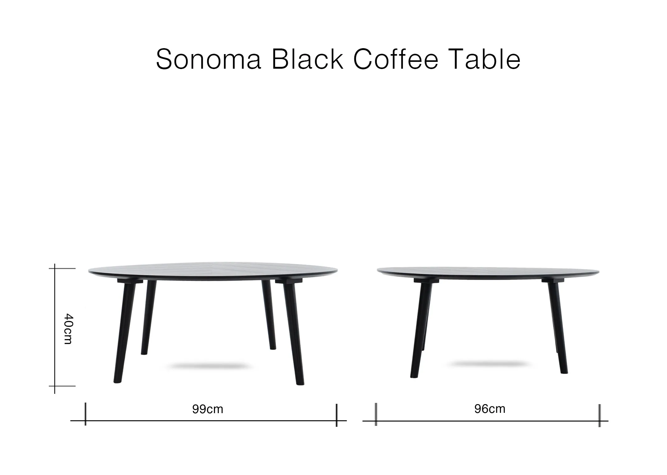 A dimension image of the Sonoma table with 99cm x 96cm x 40cm