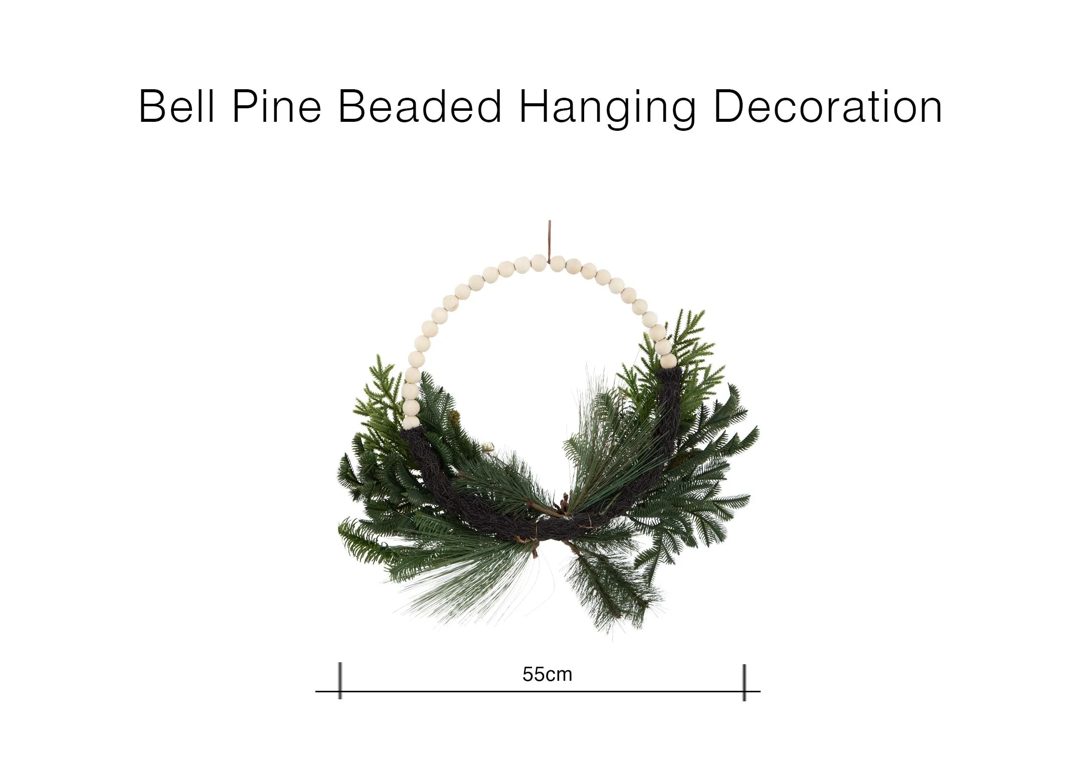 A dimension image of the Bell Pine Hanging decoration with 55cm