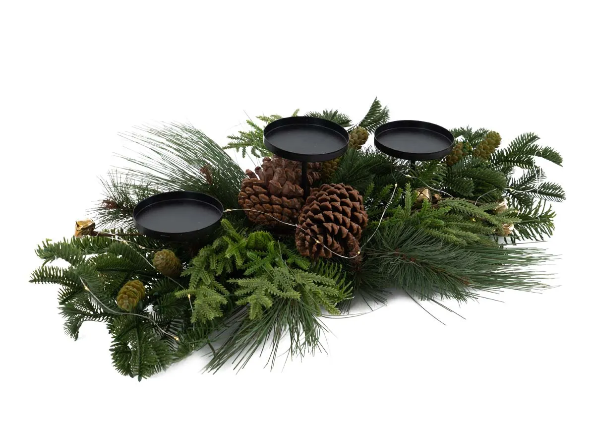 Small Bell & Pine with LED - Christmas Candle Holder