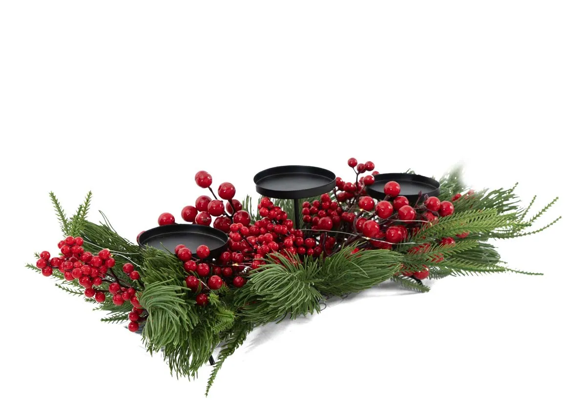 Small Ember Red Berry with LED - Christmas Candle Holder