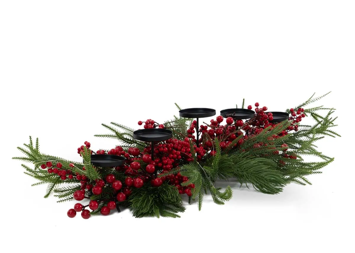 Large Ember Red Berry with LED - Christmas Candle Holder