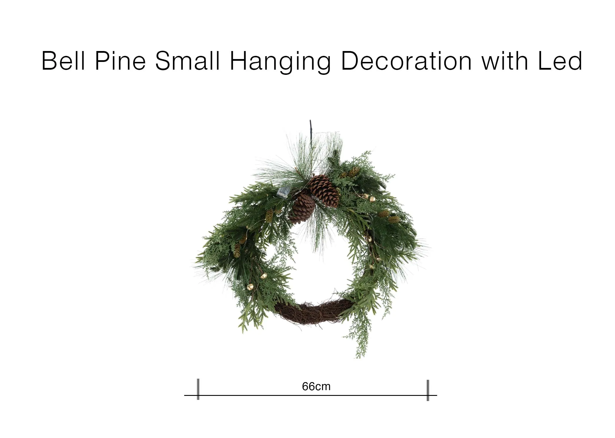 A dimension image of the Bell & Pine Hanging decoration with 66cm