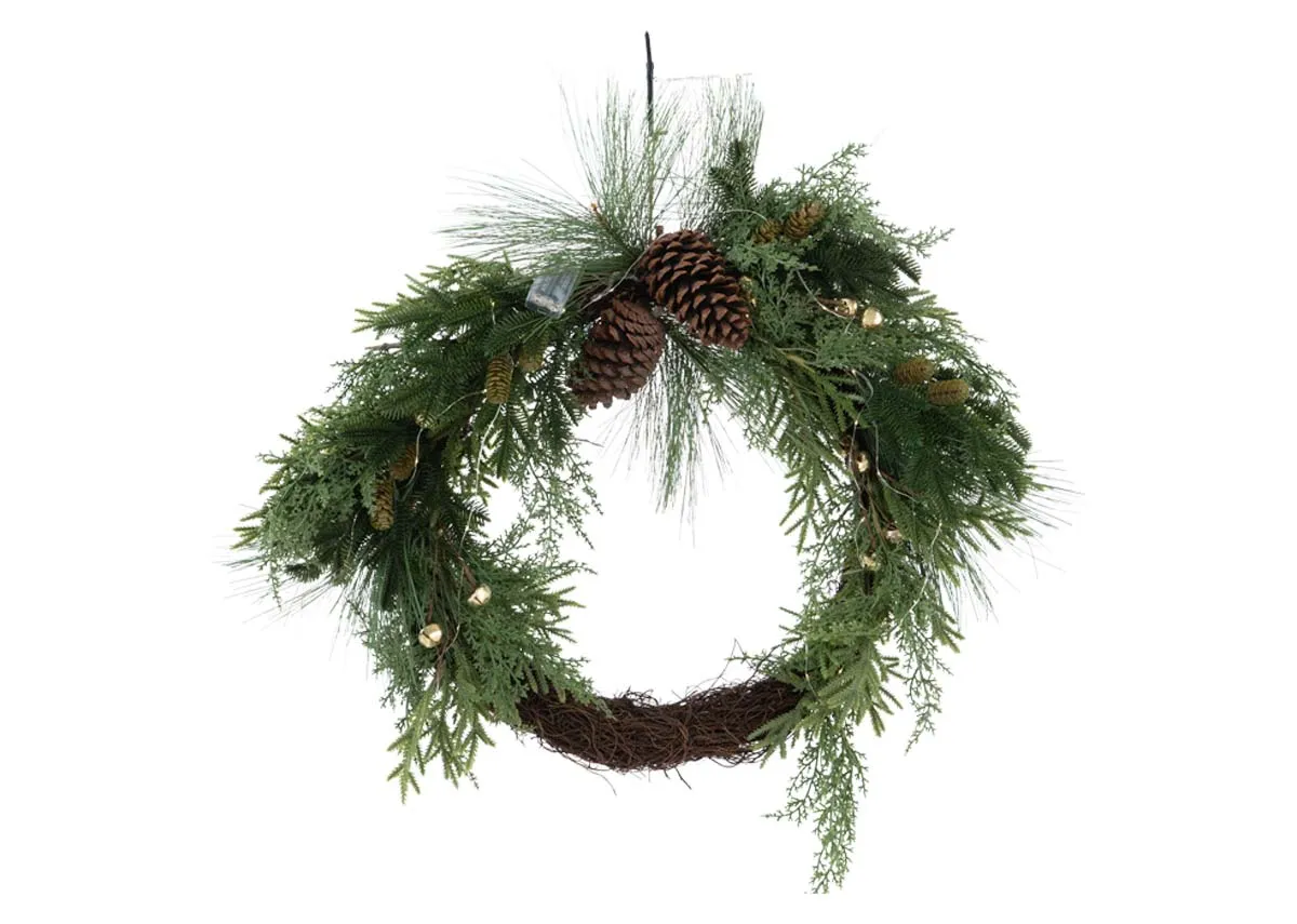 Large Bell & Pine Hanging with LED - Christmas Decoration