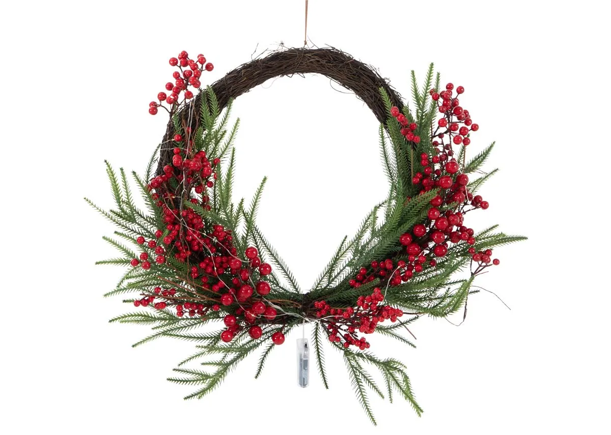Large Ember Red Berry Hanging with LED - Christmas Decoration