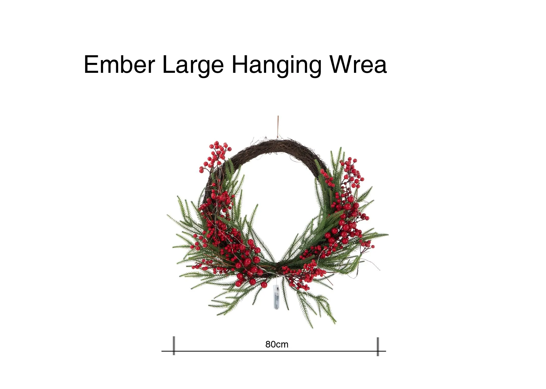 A dimension image of the Ember Red Hanging wreath with 80cm