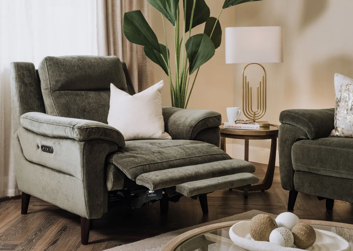 Green Fabric Power Recliner - Elliot