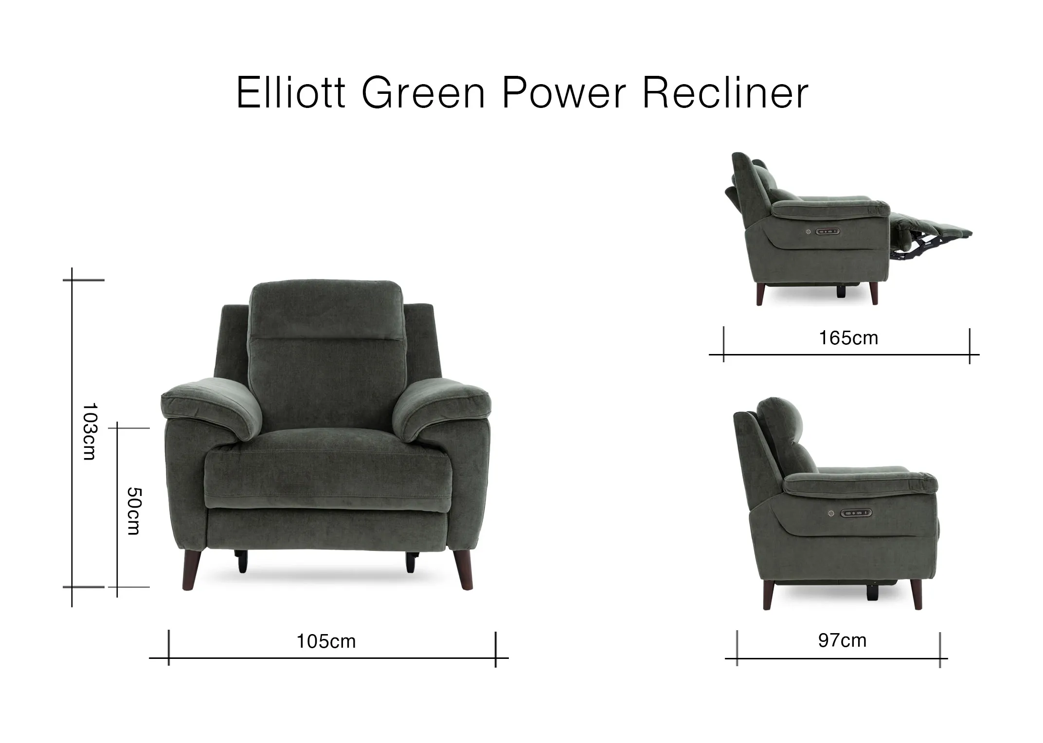 A dimension image of the Elliot recliner with 