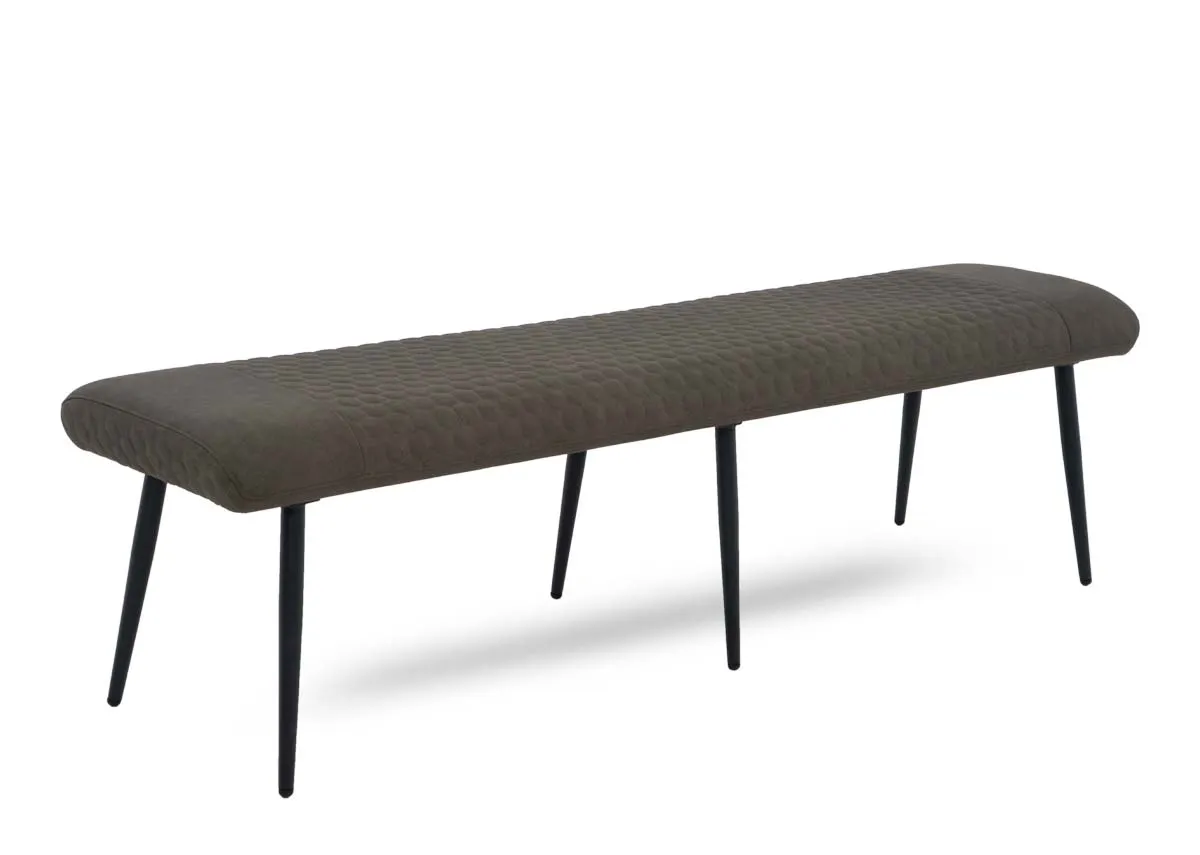 A flat dining bench with green faux leather fabric from EZ Livings Barton range. Angled view of thick seat pad.