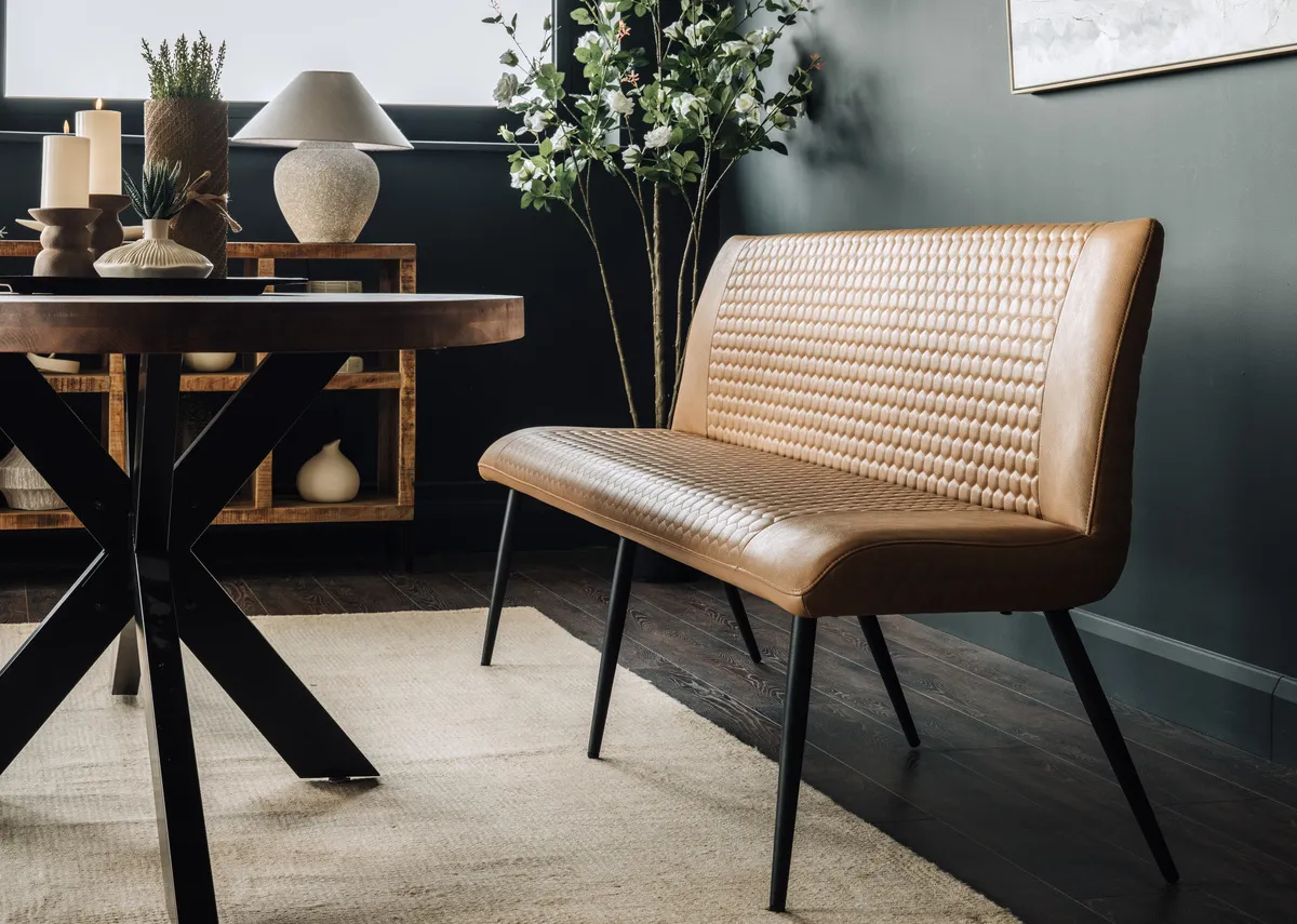 A lifestyle image of the Barton bench with back with Oslo dining table.