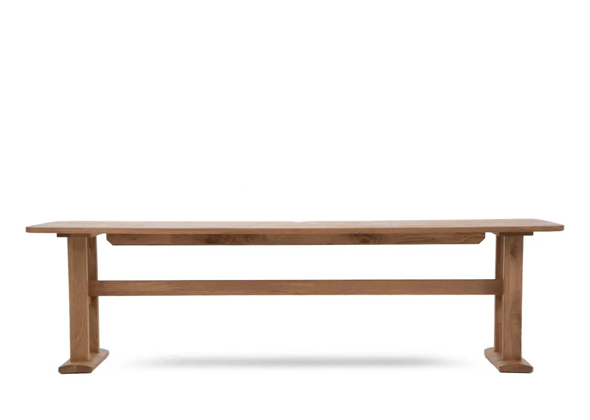 A rectangular oak bench from EZ Livings Hudson range. Front view