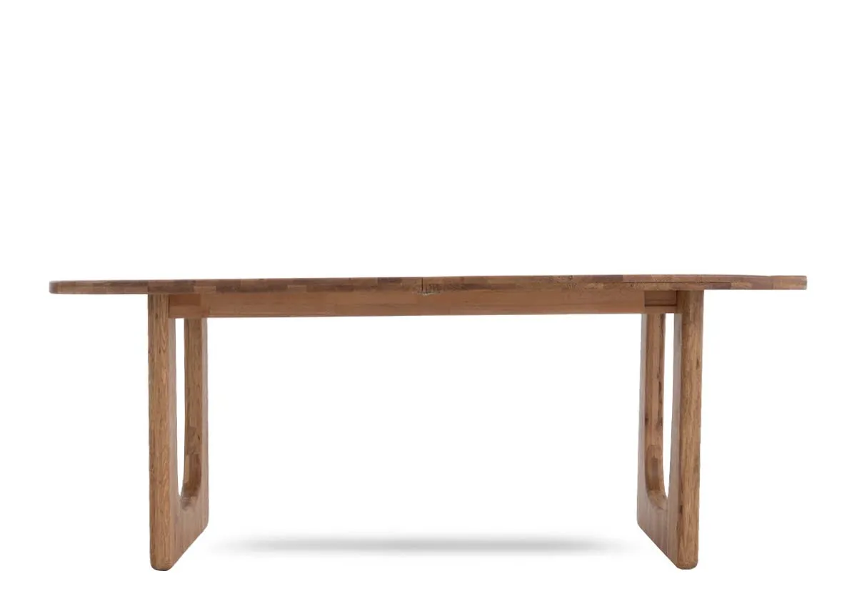 A dimension image of the Pierro dining table with 100cm D x 200-300cm Width x 76cm Height