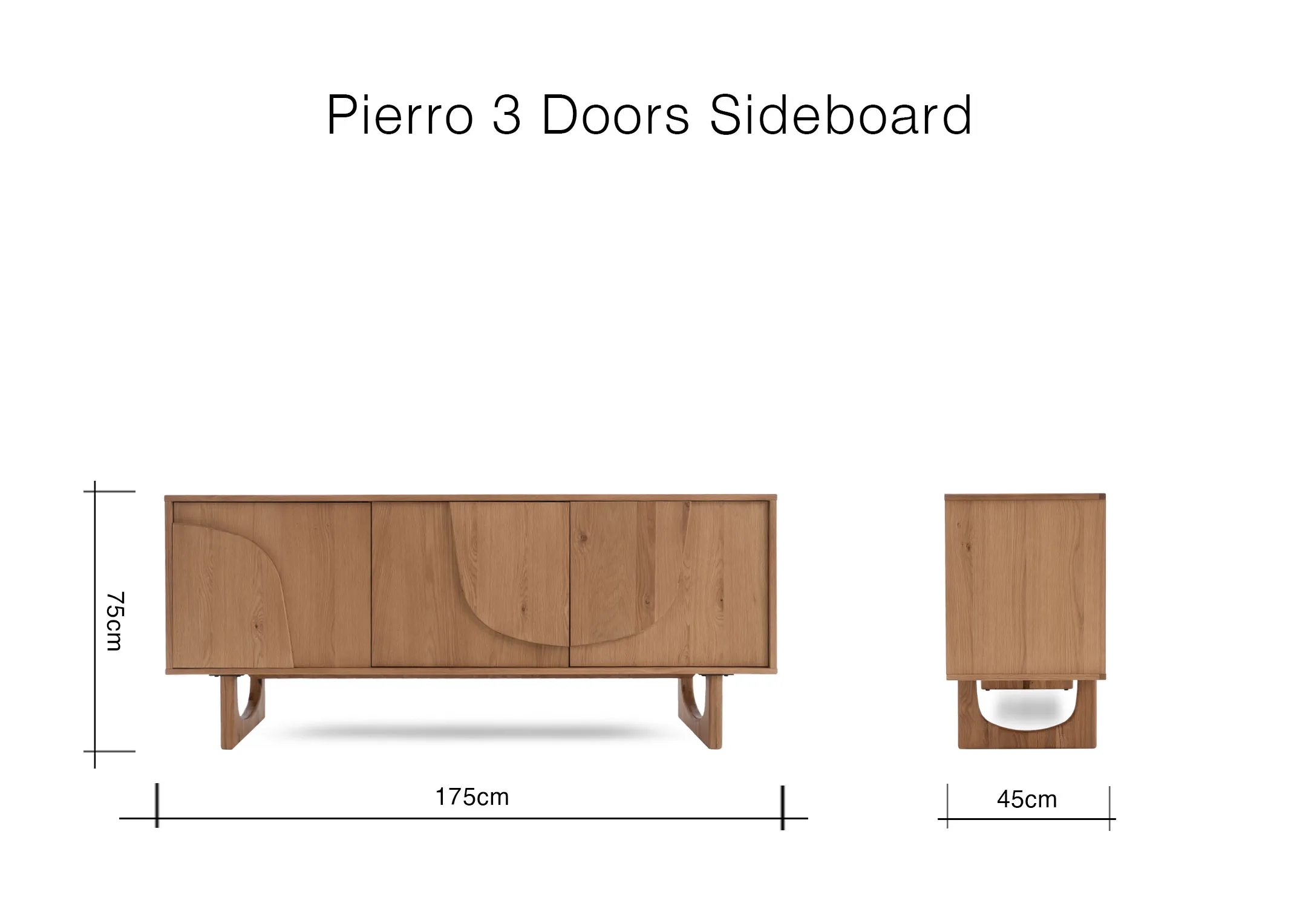 A dimension image of the Pierro Sideboard with 175cm x 45cm x 75cm