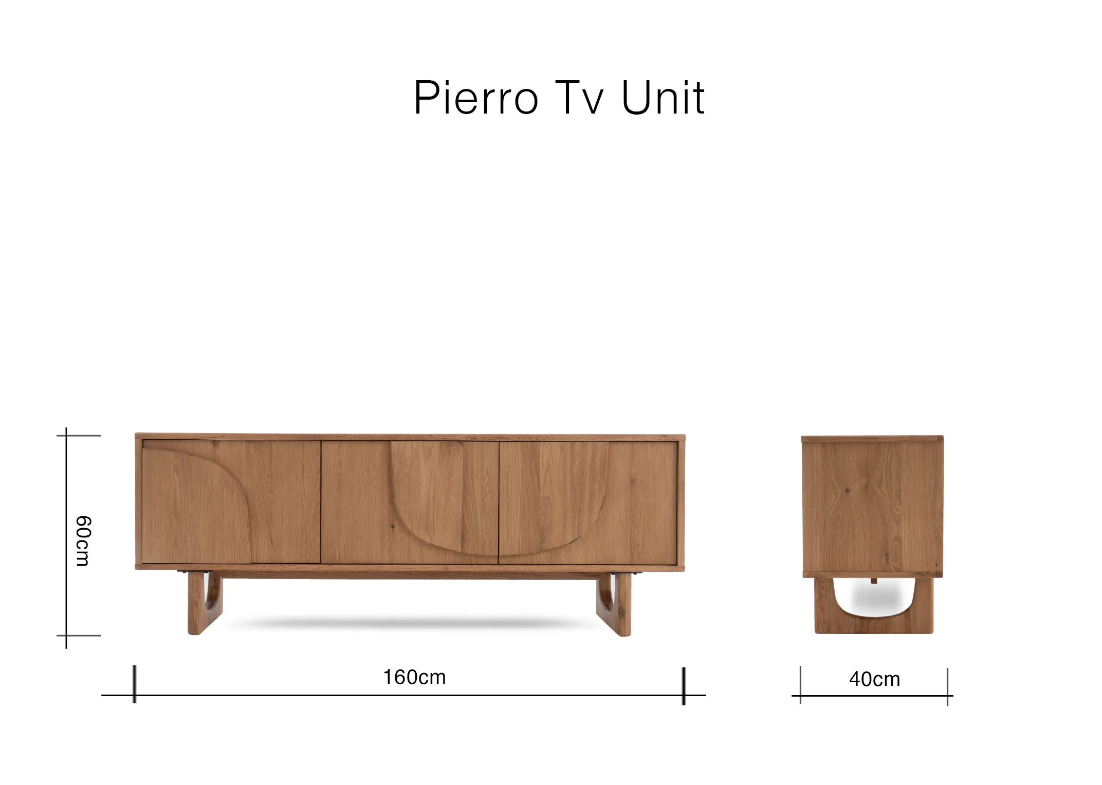 A dimension image of the Pierro tv unit with 160cm x 40cm x 60cm