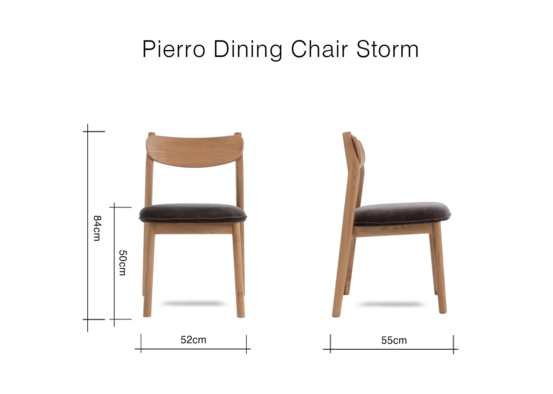 A dimension image of the pierro Dining chair with 52cm x 55cm x 84cm
