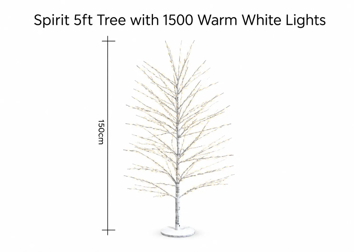 A dimension image of the Spirit 5ft tree with 150cm