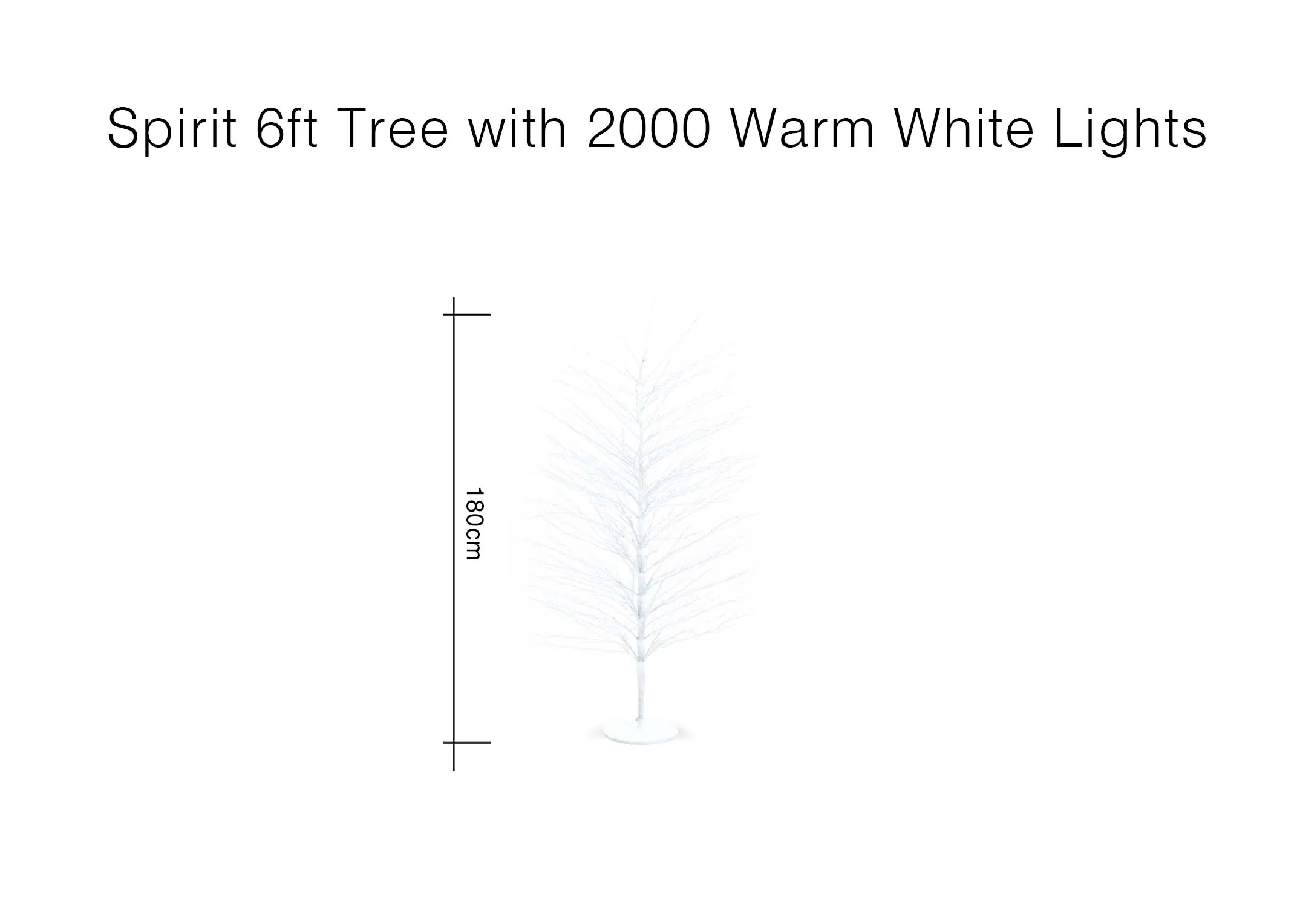 A dimension image of the Spirit 6ft tree with 180cm