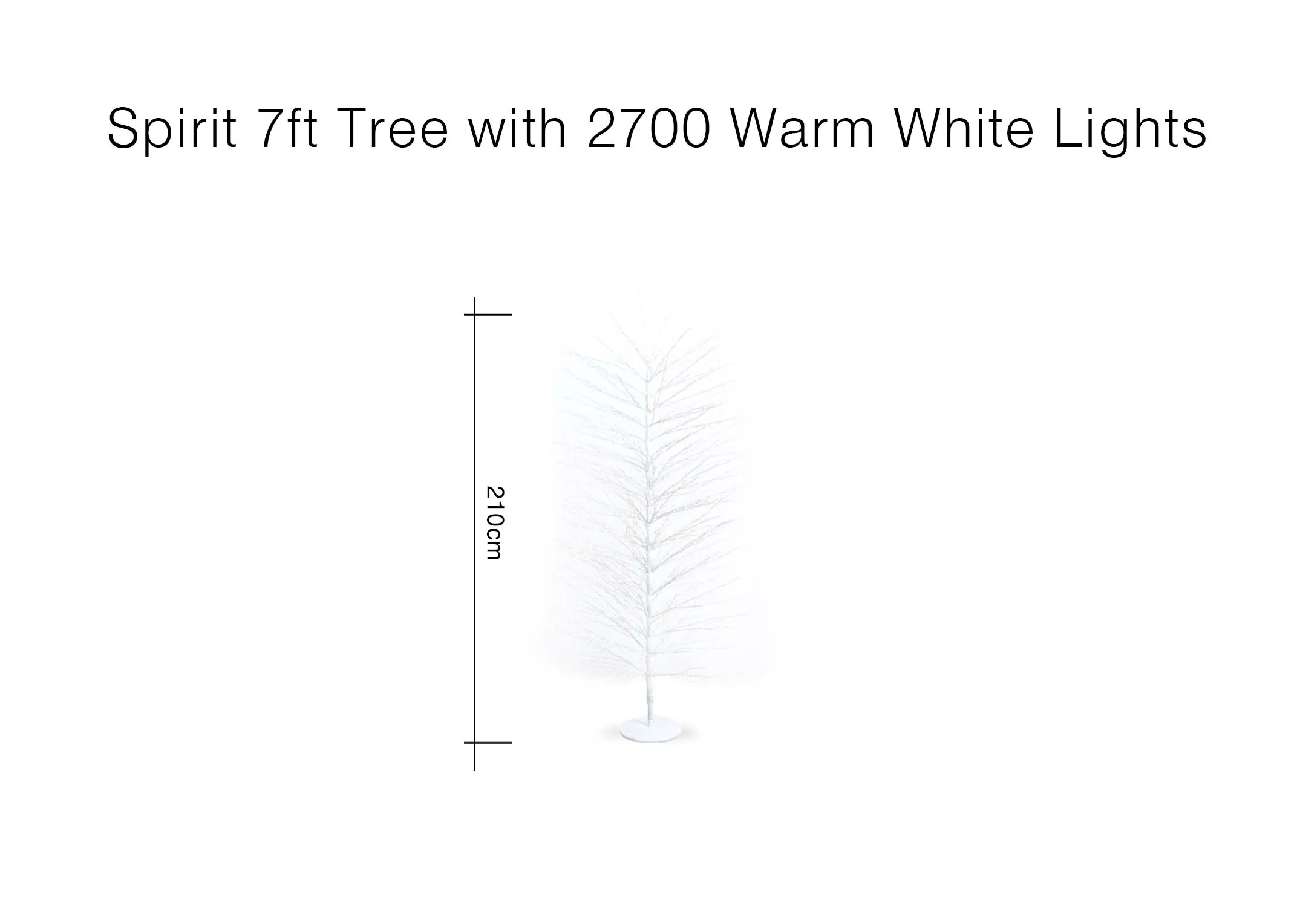 A dimension image of the Spirit 7ft tree with 210cm
