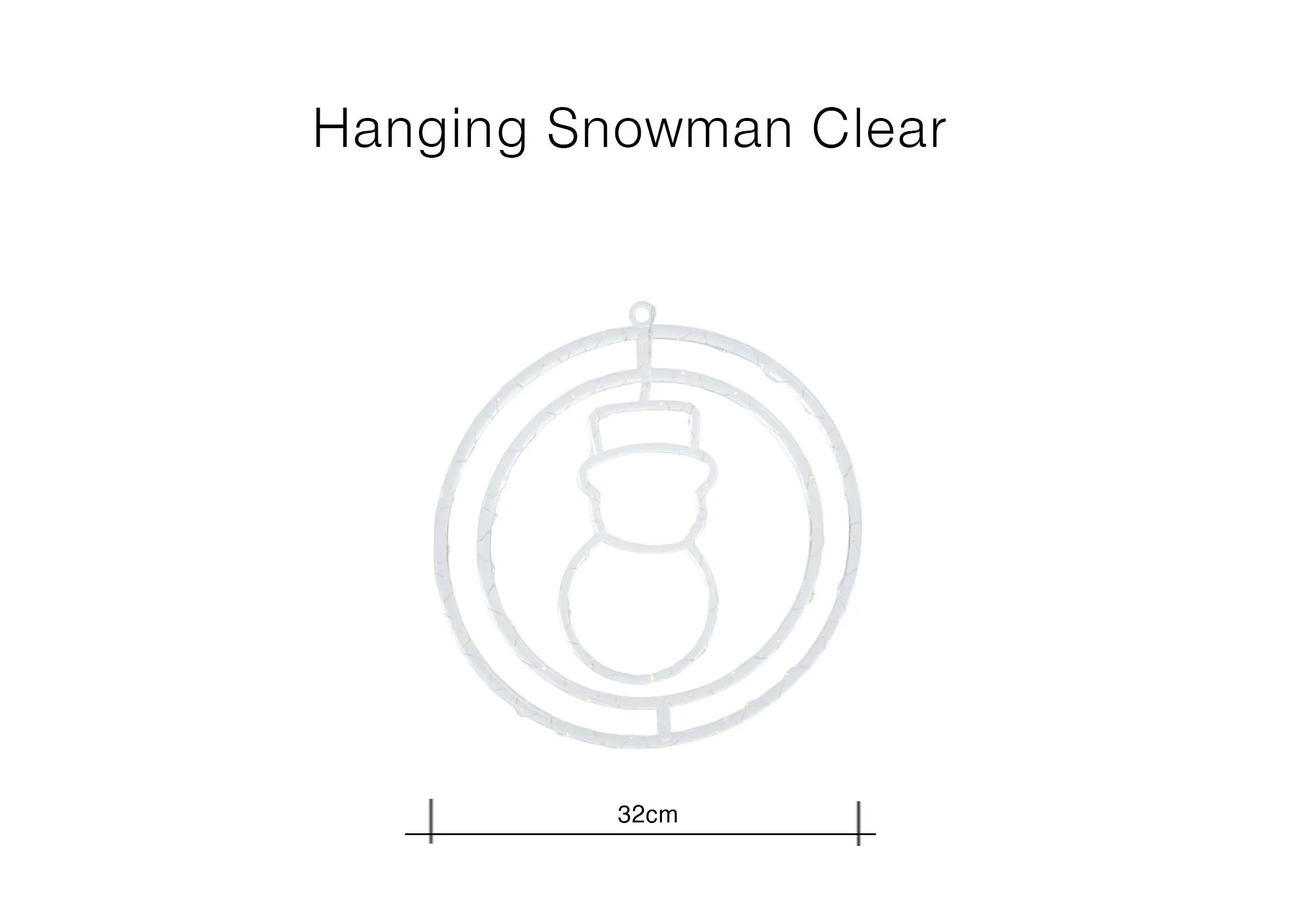 A dimension image of the Hanging Snowman with 32cm x 32cm