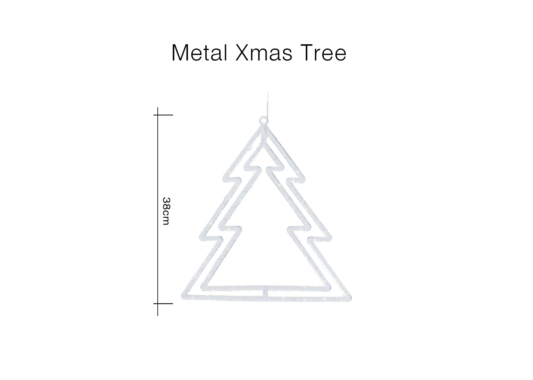 A dimension image of the Metal Xlas Tree with 38cm