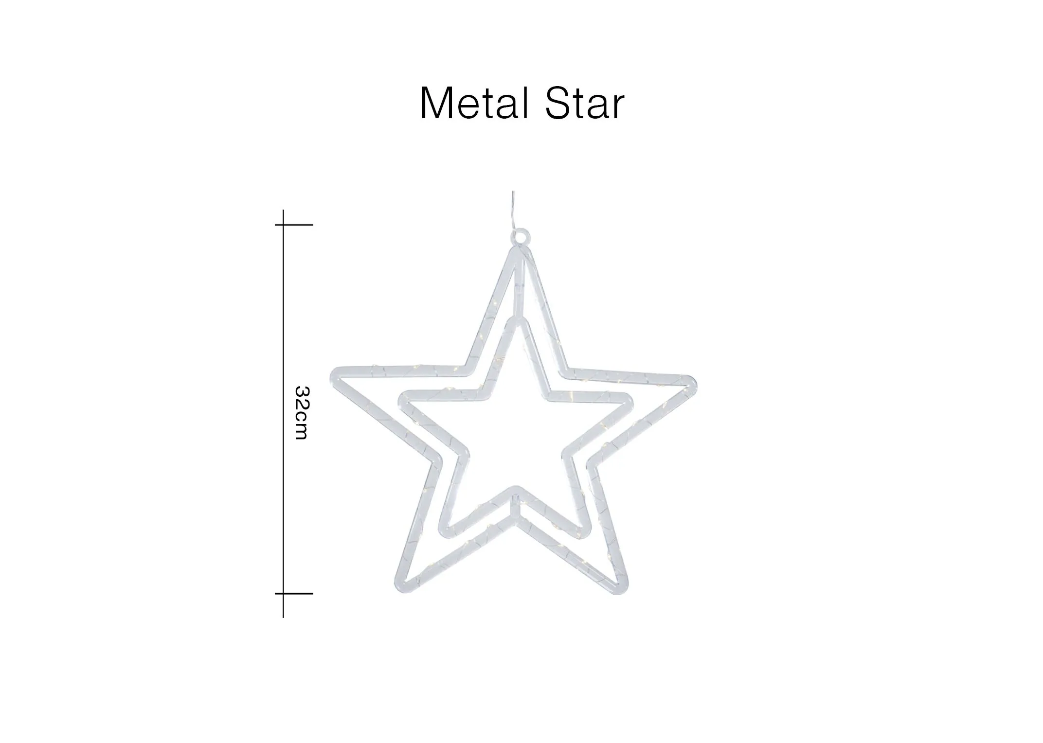 A dimension image of the Metal Star 32cm