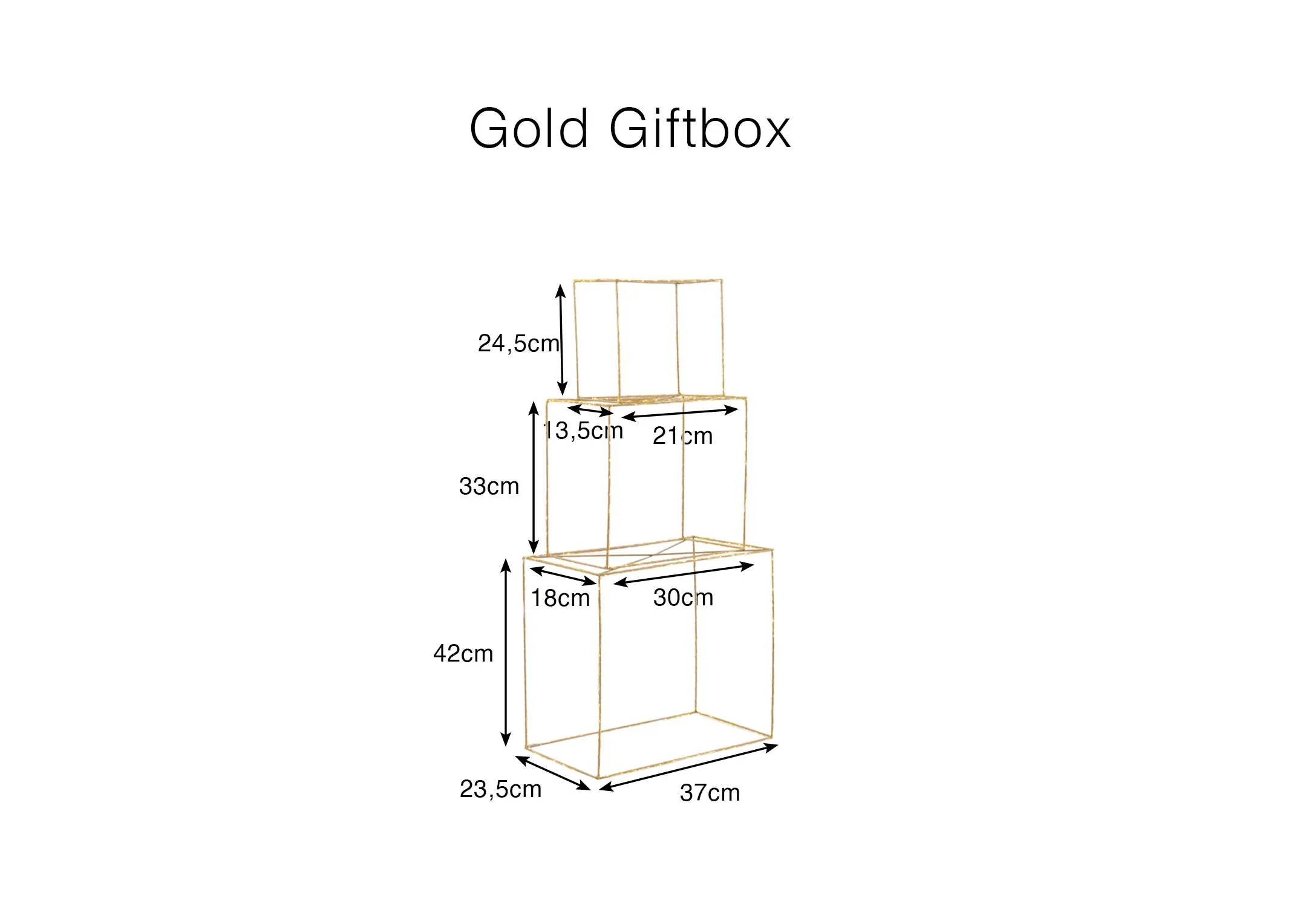 A dimension image of the Gold Gifft Box with 37cm - 21cm x 42cm-24.5cm