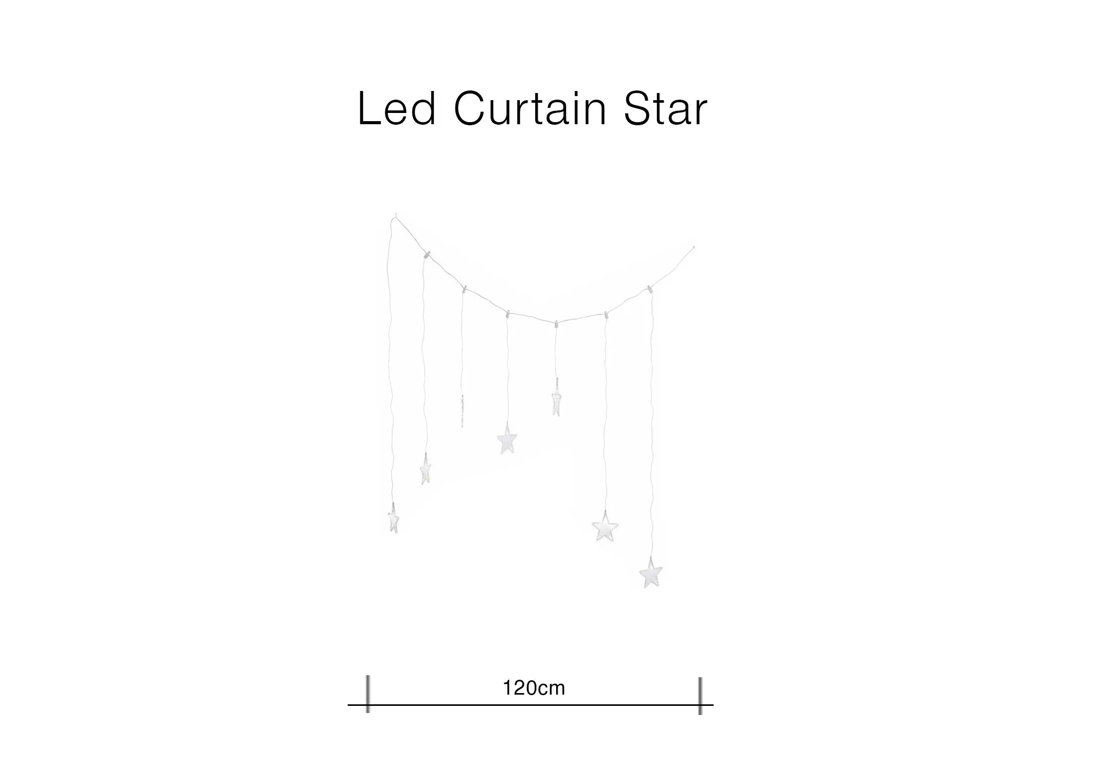 A dimension image of the LED Curtain of Stars with 120cm x 120cm