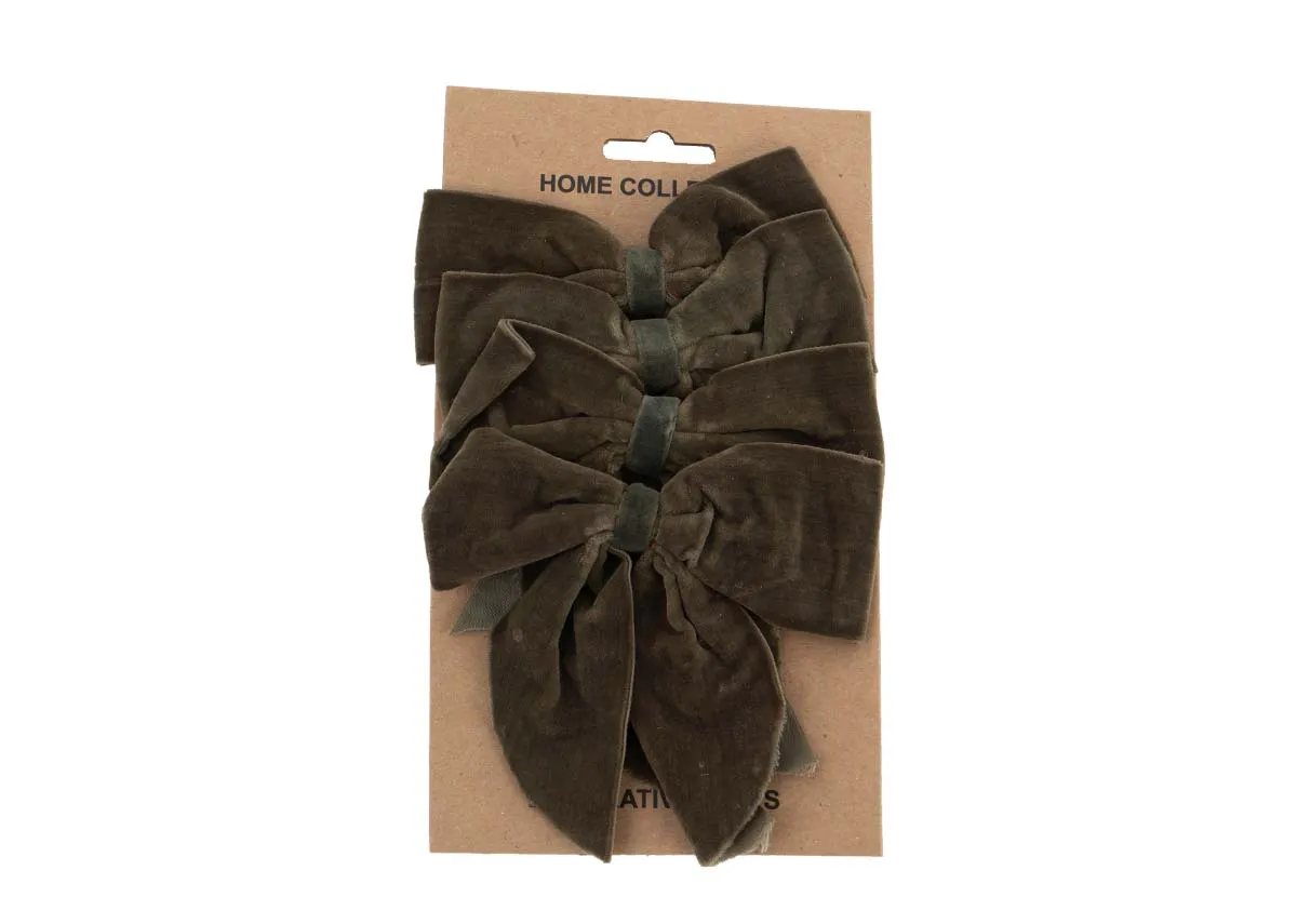 4 Pack Green Velvet Bow - Christmas Decoration