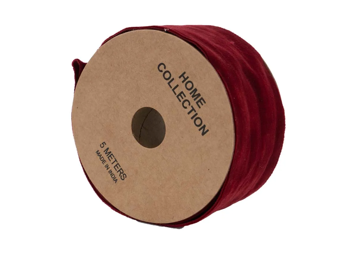 5M Vintage Red Velvet Ribbon Roll - Christmas Decoration