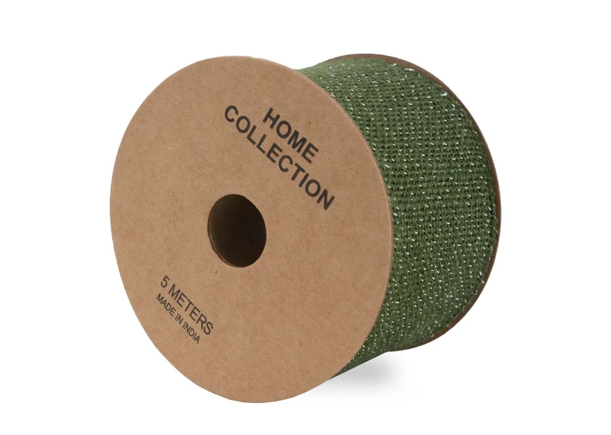 5M Vintage Green Glitter Ribbon Roll - Christmas Decoration