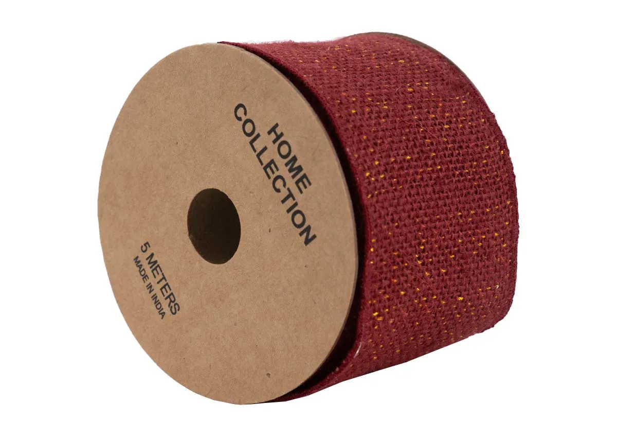 5M Vintage Red Glitter Ribbon Roll - Christmas Decoration