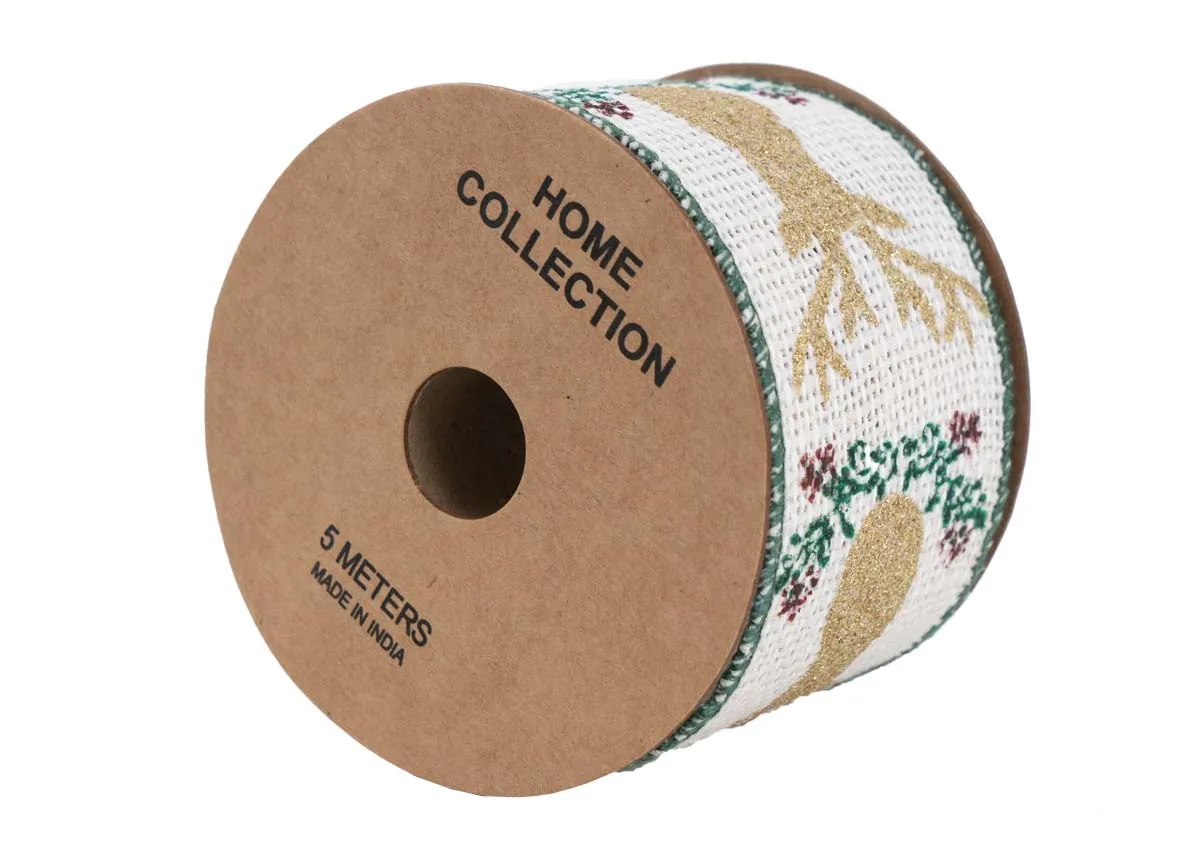 5M Vintage Reindeer Ribbon Roll - Christmas Decoration