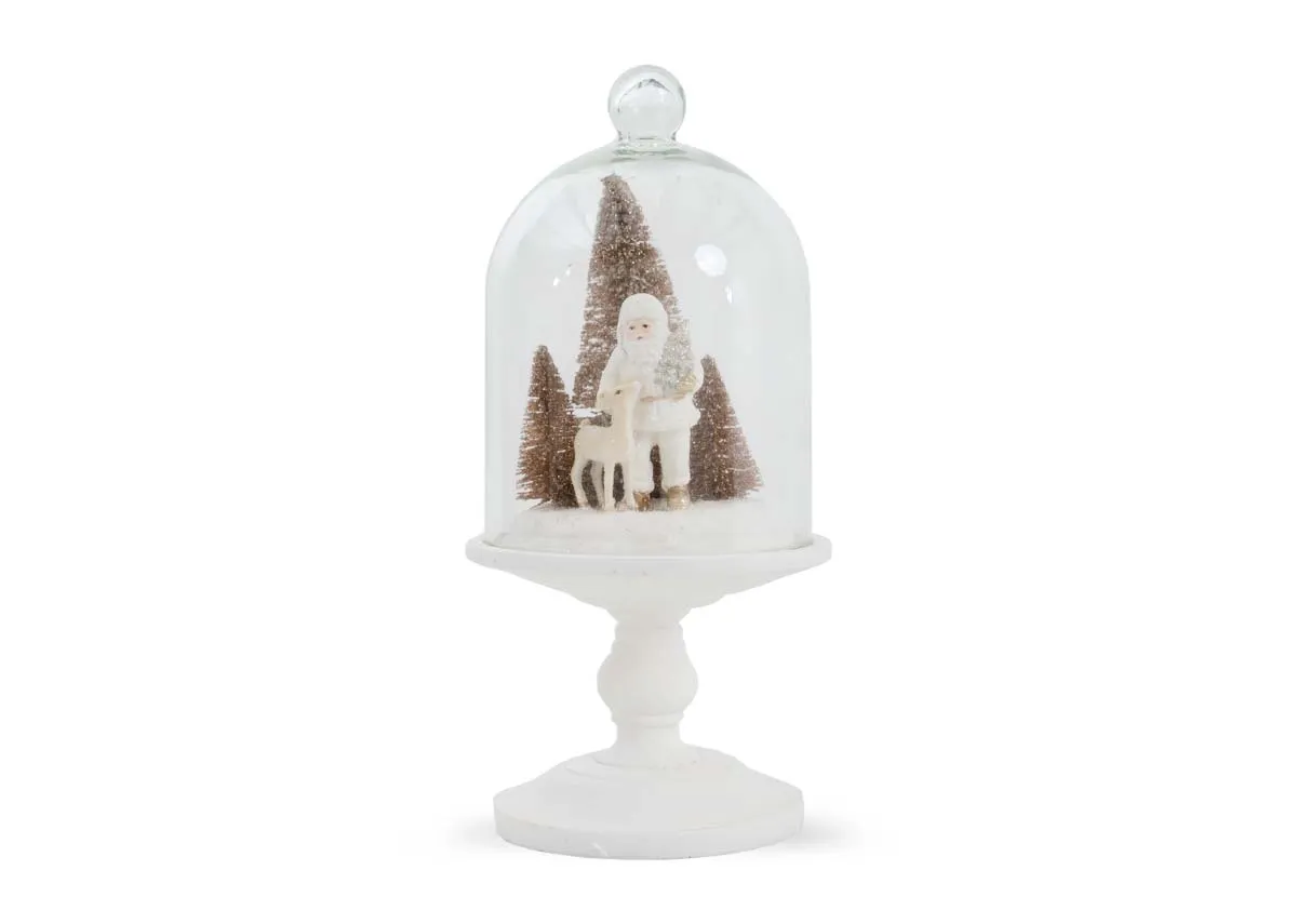 LED Santa & Reindeer in Glass Case - Christmas Figurine