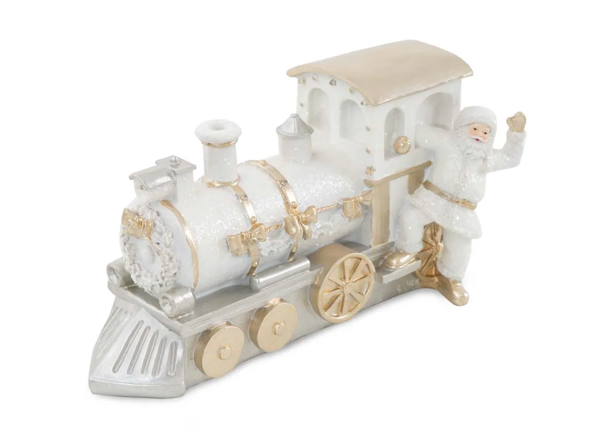 White LED Santa On Train - Christmas Figurine