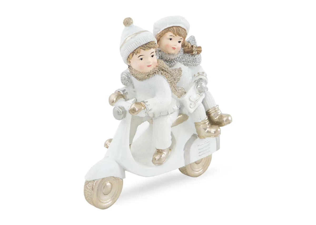Winter Kids on a Scooter- Christmas Figurine