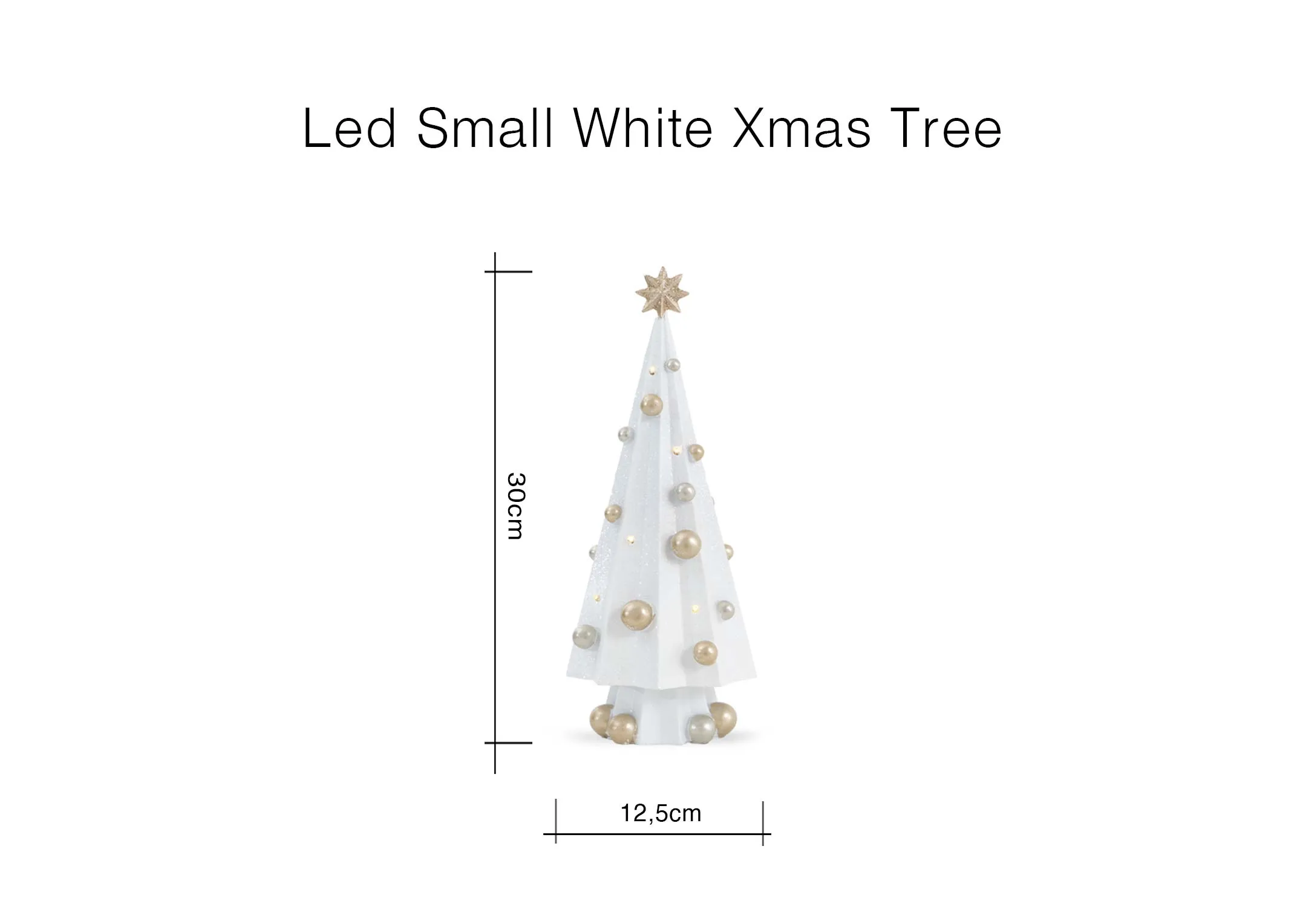 A dimension image of the LED Small white xmas tree with 12.5cm x 30cm