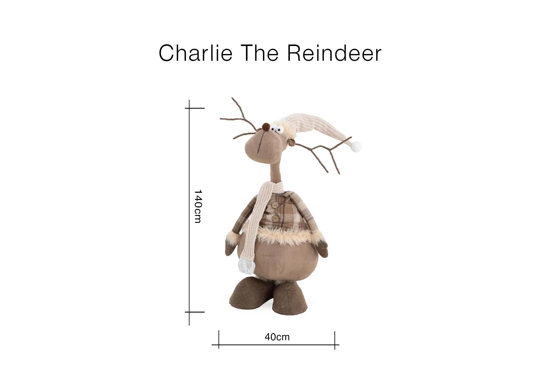 A dimension image of the Charlie the Reindeer with 40cm x 140cm