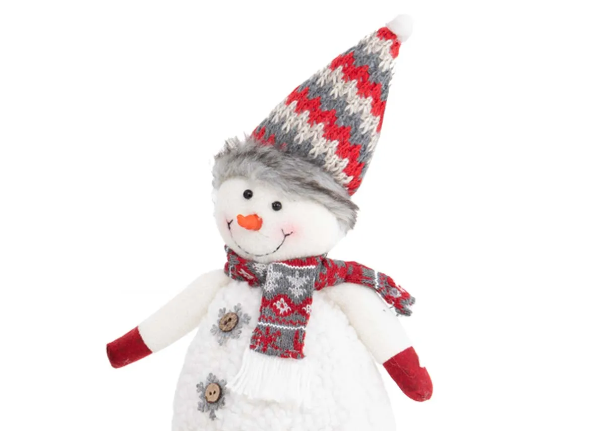 A christmas figurine in fabric from EZ Livings Christmas range. Closeup of Jack the Snowman