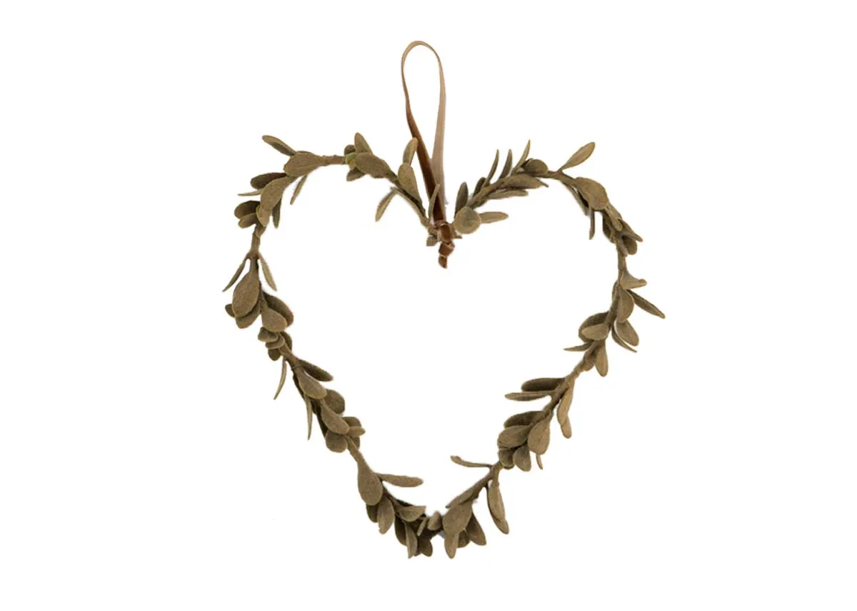 Box of 12 Olive Hanging Heart - Christmas Decoration