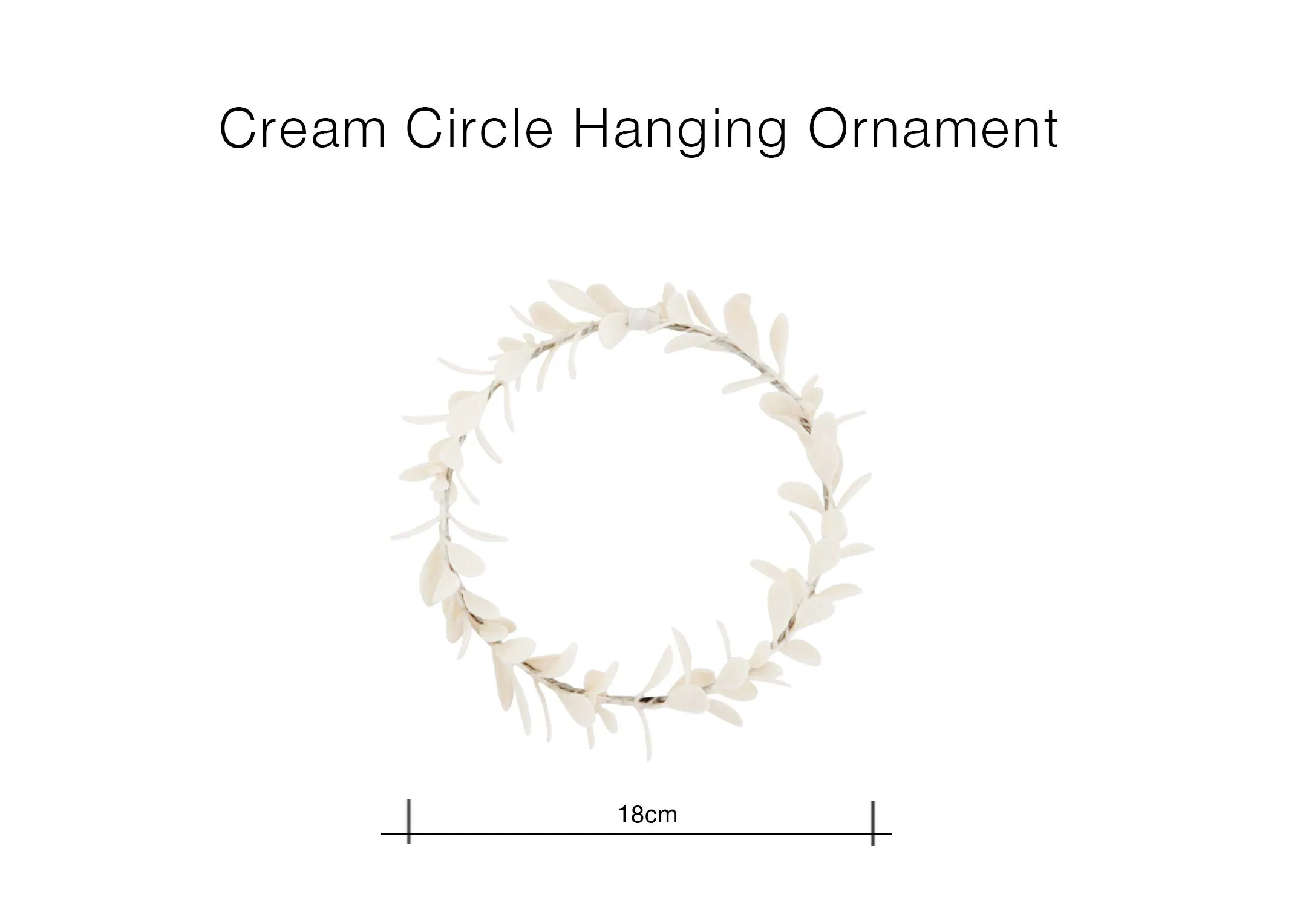 A dimension image of the Cream Circle Hanging Ornament with 18cm