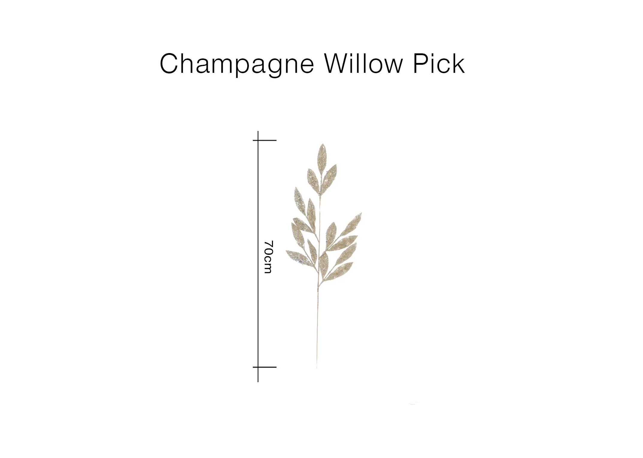 A dimension image of the Champagne Willow Pick with 70cm