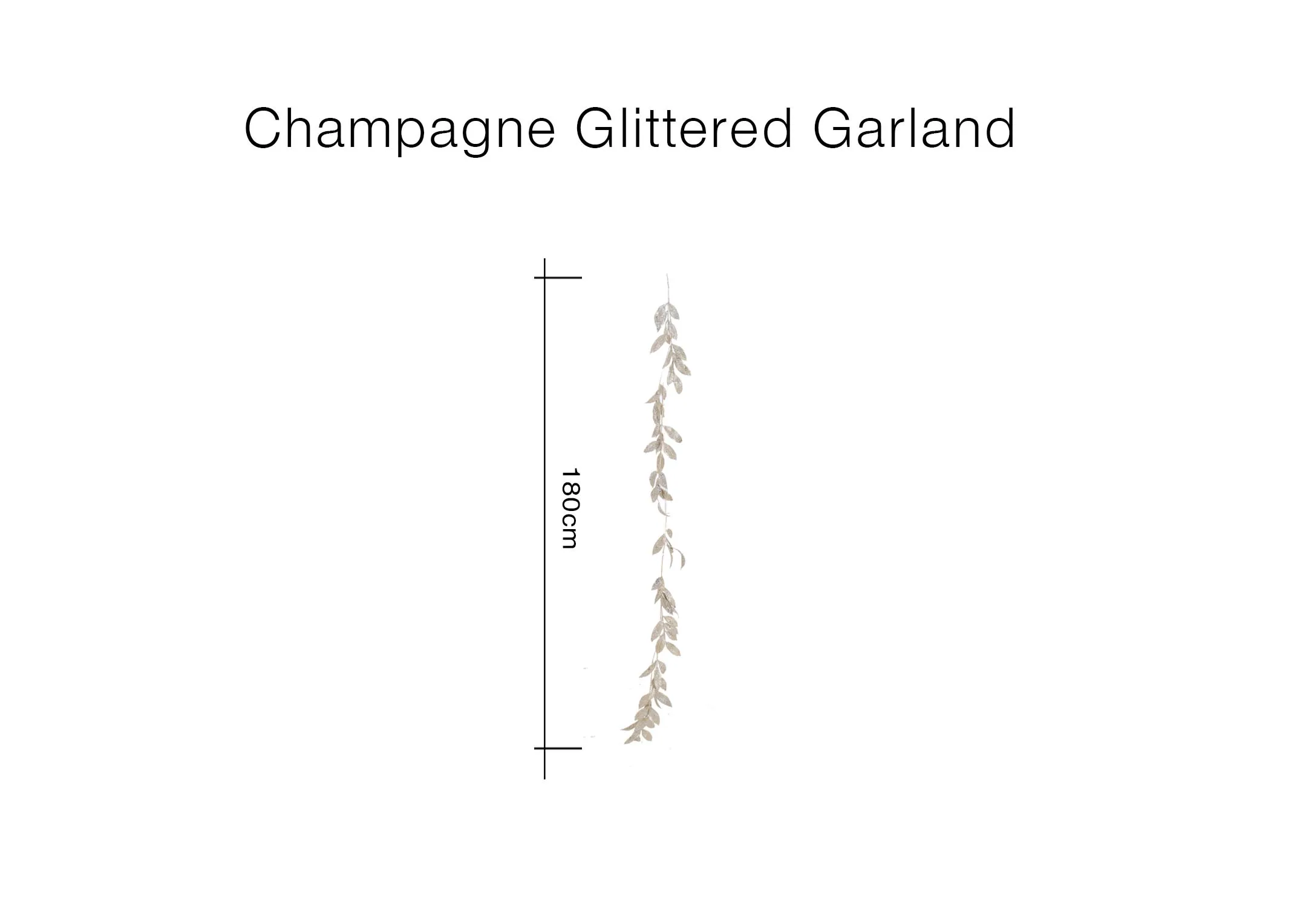 A dimension image of the Champagne Glittered Garland with 180cm