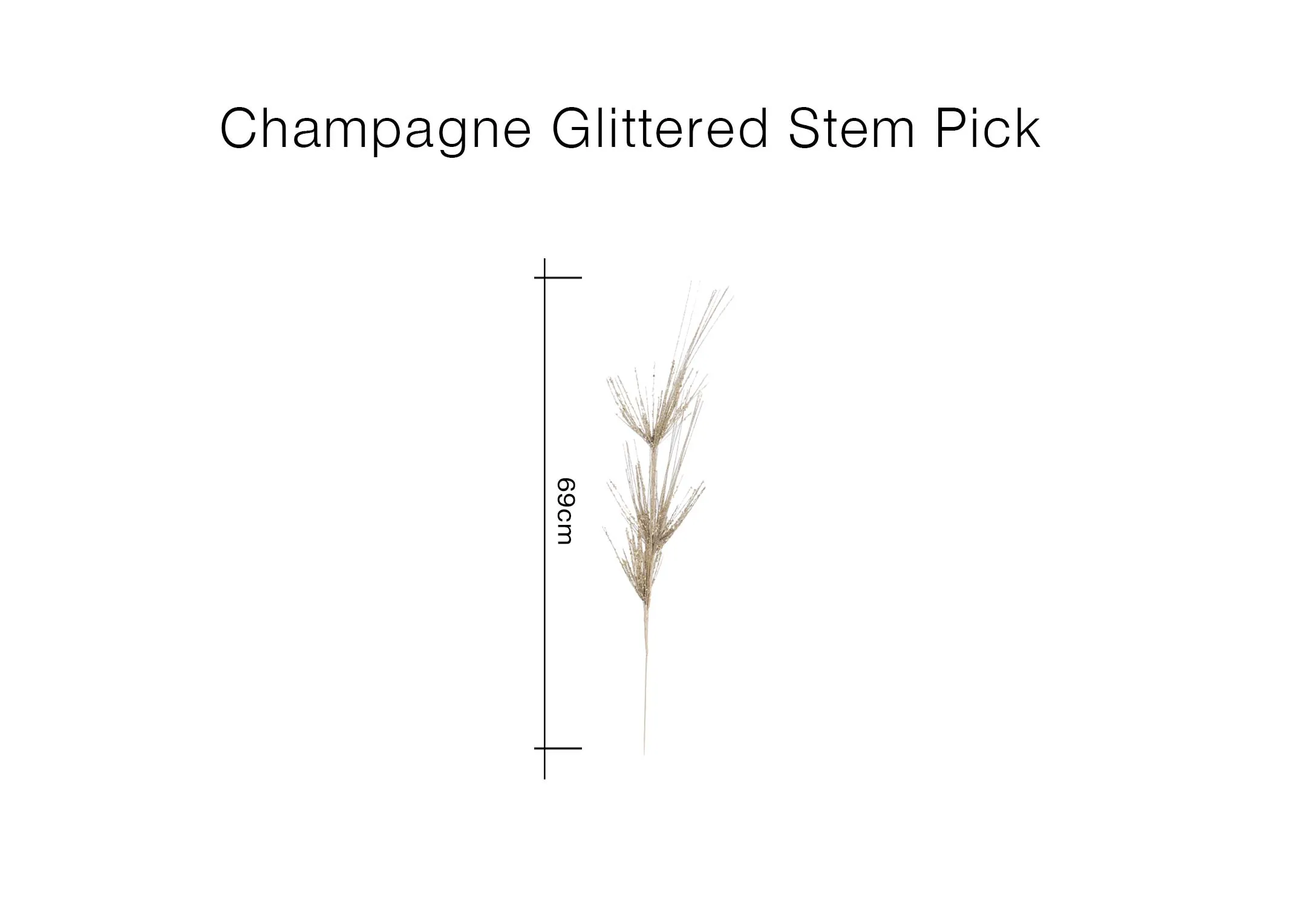 A dimension image of the Champagne Glittered Pick with 69cm 