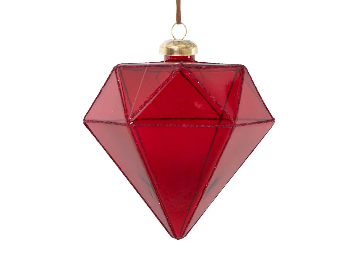 Box of 6 Clear Red Diamond - Christmas Bauble